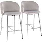 Fran Pleated Waves Counter Stool in Chrome & Silver Velvet (Set of 2)